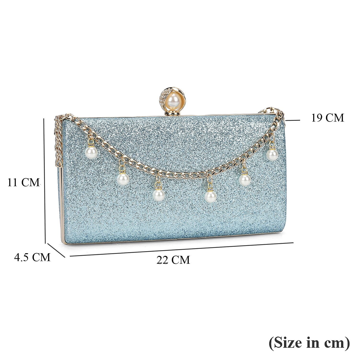 Leatherette Clutch Bag with Necklace & Bracelet (Size 22x12x4 cm) - Sky Blue