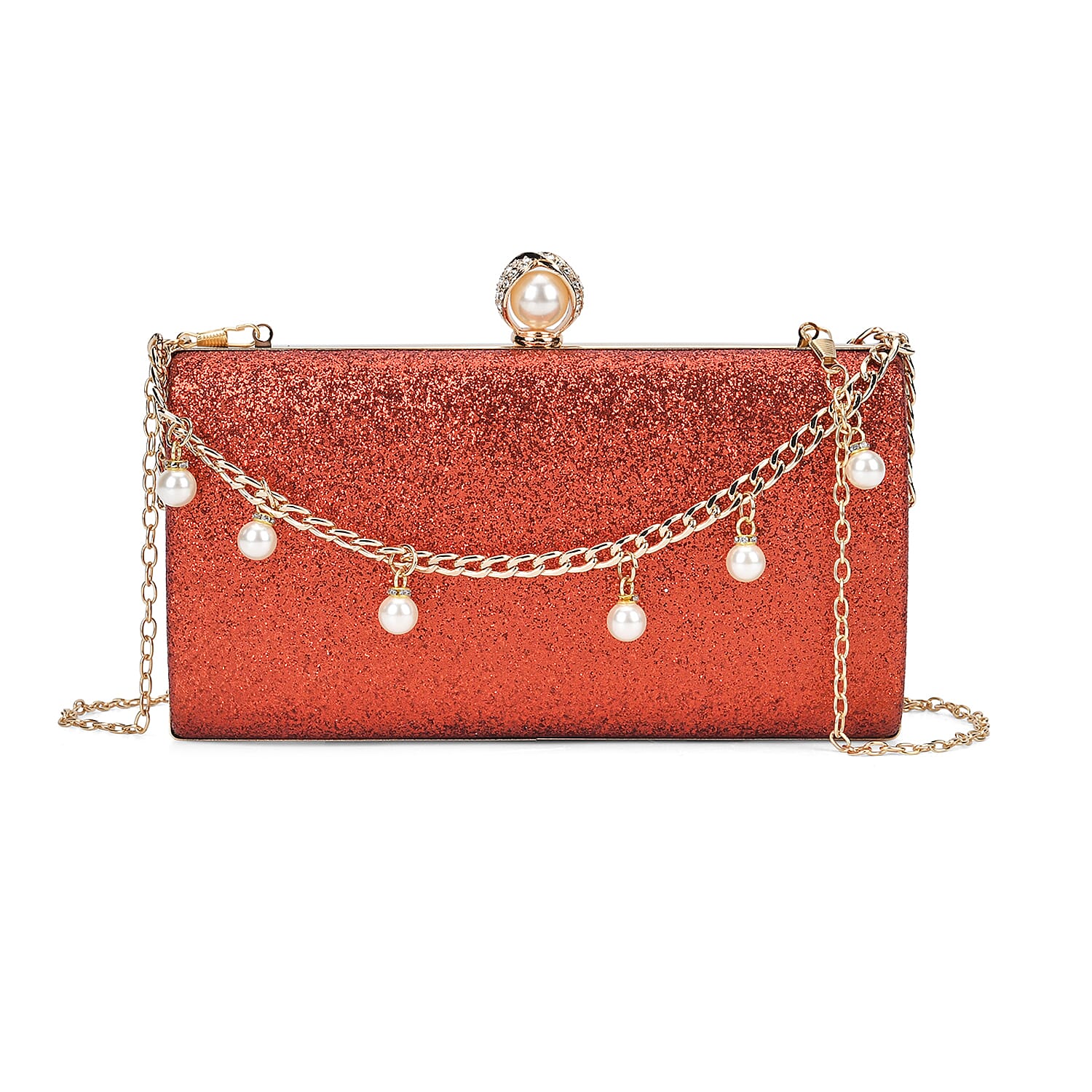 Leatherette Clutch Bag with Necklace & Bracelet (Size 22x12x4 cm) - Red