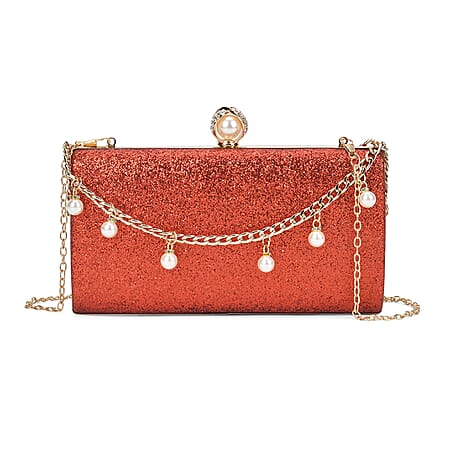 Leatherette Clutch Bag with Necklace & Bracelet (Size 22x12x4 cm) - Red