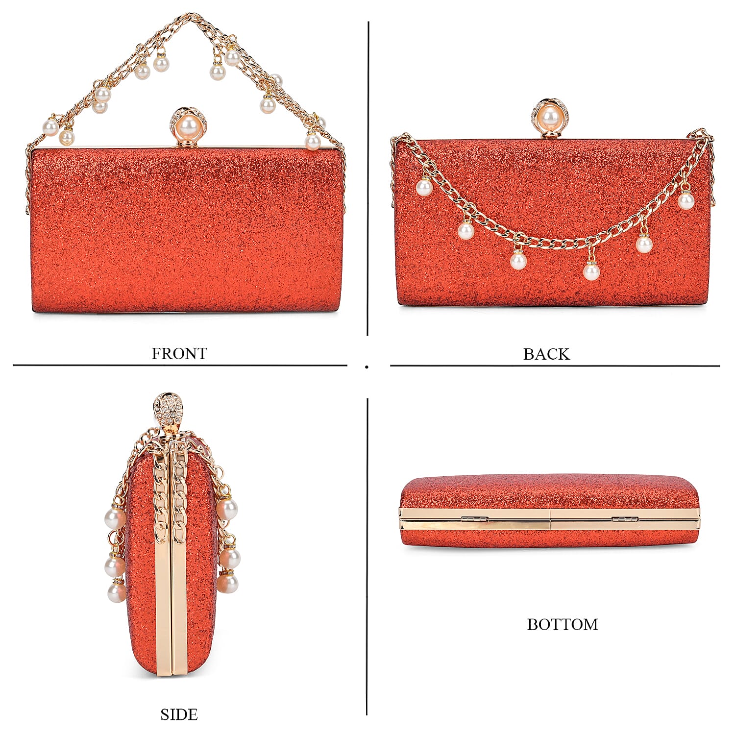 Leatherette Clutch Bag with Necklace & Bracelet (Size 22x12x4 cm) - Red