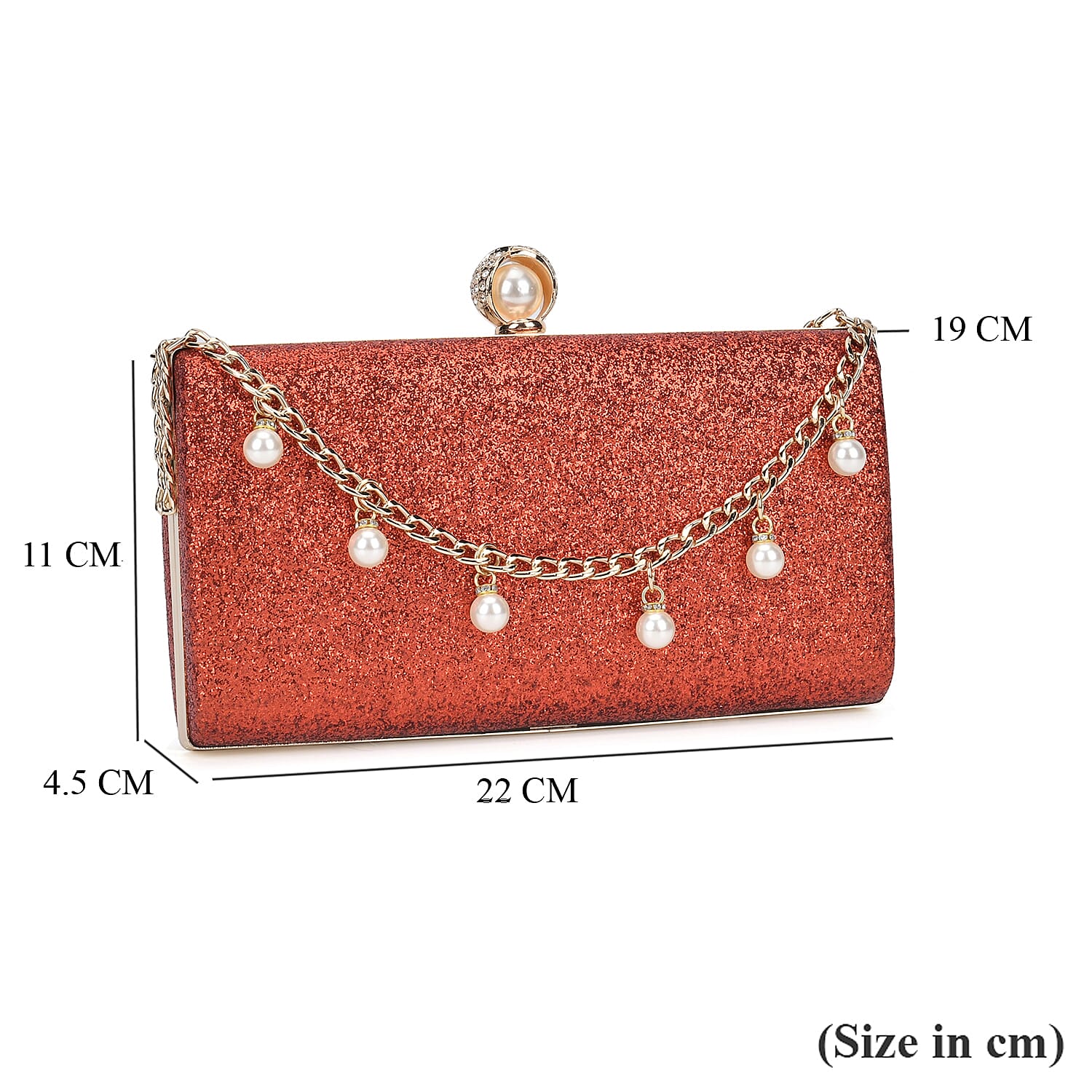 Leatherette Clutch Bag with Necklace & Bracelet (Size 22x12x4 cm) - Red