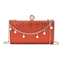 Leatherette Clutch Bag with Necklace & Bracelet (Size 22x12x4 cm) - Champagne