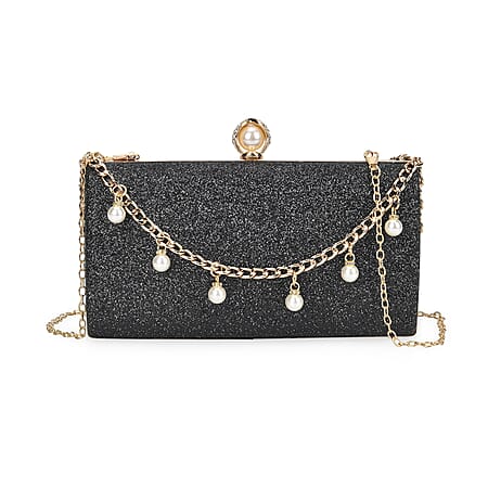 Leatherette Clutch Bag with Necklace & Bracelet (Size 22x12x4 cm) - Black