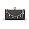 Leatherette Clutch Bag with Necklace - Bracelet - Black
