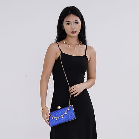 Leatherette Clutch Bag with Necklace & Bracelet (Size 22x12x4 cm) - Navy
