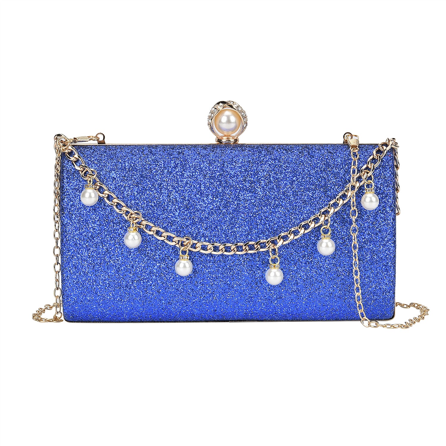 Leatherette Clutch Bag with Necklace & Bracelet (Size 22x12x4 cm) - Navy