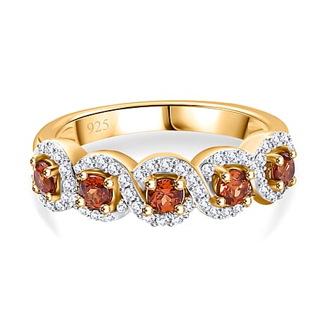 Nigerian Natural Spessartine Garnet , White Zircon Band Ring in 18K Vermeil Yellow Gold Plated Sterling Silver 1.03 Ct.