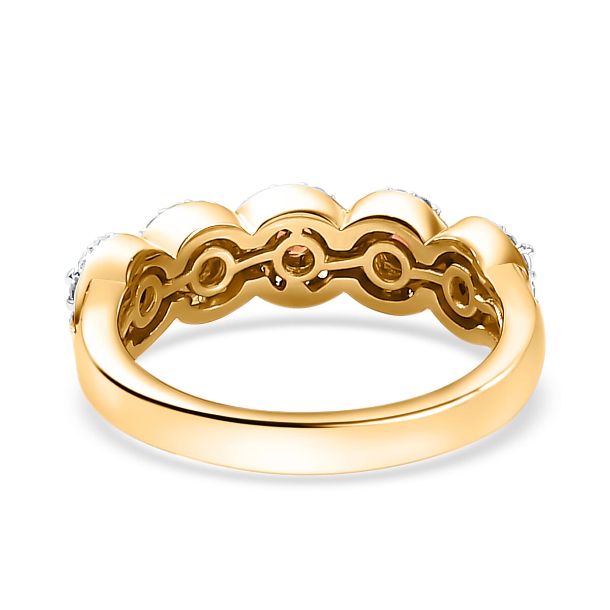 Nigerian Natural Spessartine Garnet , White Zircon Band Ring in 18K Vermeil Yellow Gold Plated Sterling Silver 1.03 Ct. Nigerian Natural Spessartine Garnet , White Zircon Band Ring in 18K Vermeil Yellow Gold Plated Sterling Silver 1.03 Ct.