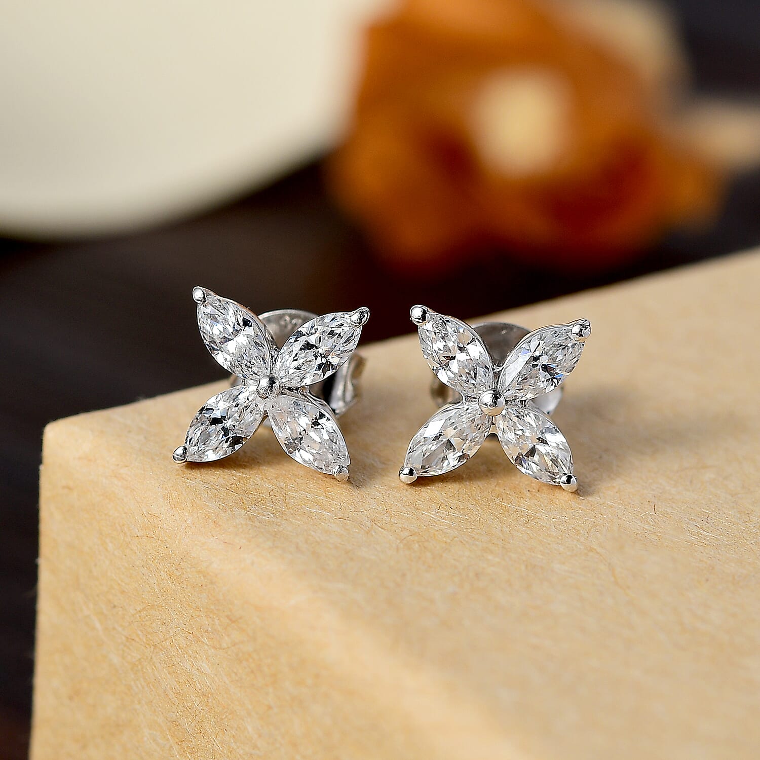J Francis - Swarovski Zirconia Solitaire Stud Earring With Push Back in Rhodium Overlay Sterling Silver 1.67 Ct.