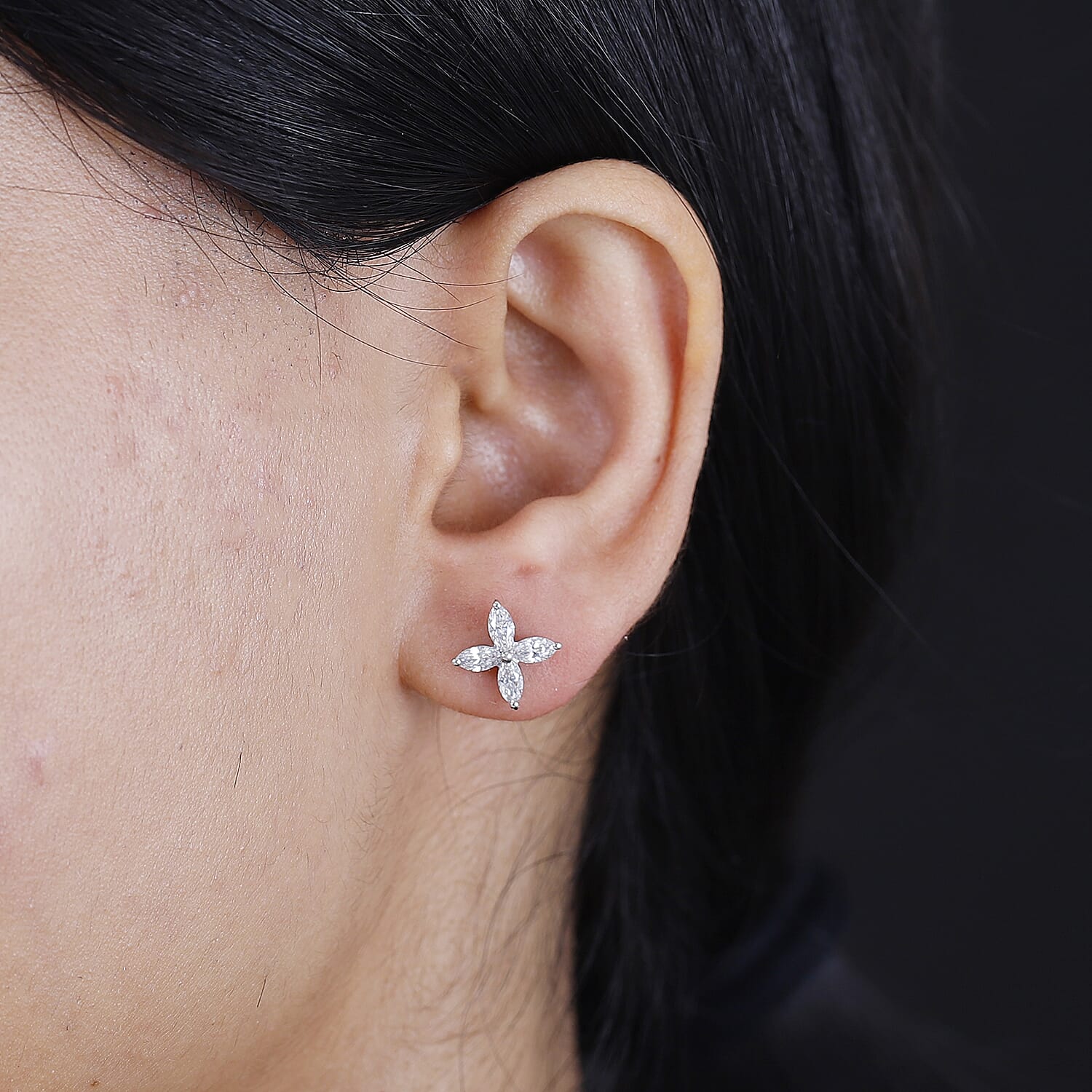 J Francis - Swarovski Zirconia Solitaire Stud Earring With Push Back in Rhodium Overlay Sterling Silver 1.67 Ct.