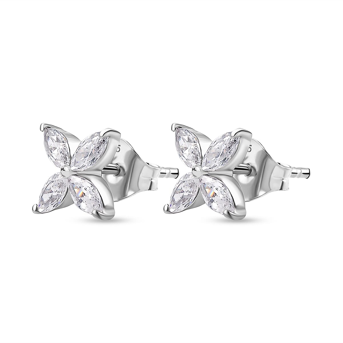 J Francis - Swarovski Zirconia Solitaire Stud Earring With Push Back in Rhodium Overlay Sterling Silver 1.67 Ct.