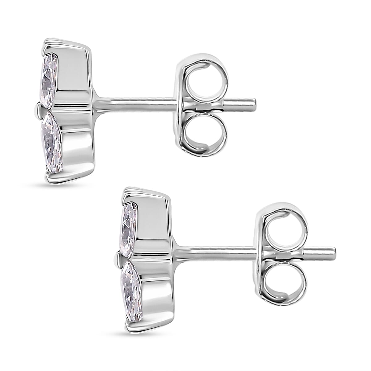 J Francis - Swarovski Zirconia Solitaire Stud Earring With Push Back in Rhodium Overlay Sterling Silver 1.67 Ct.