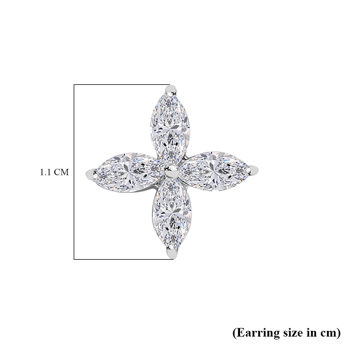 J Francis - Swarovski Zirconia Solitaire Stud Earring With Push Back in Rhodium Overlay Sterling Silver 1.67 Ct.