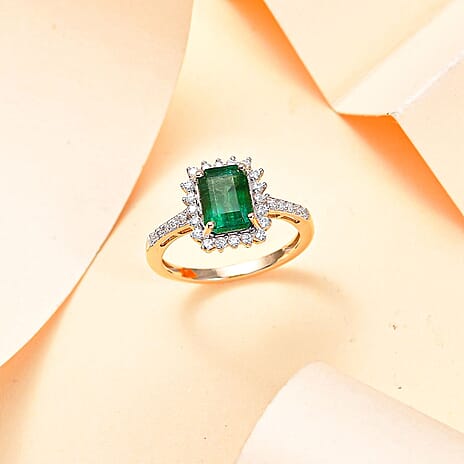 AAA Gemfields Emerald & Moissanite Ring in 9K Yellow Gold 2.02 Ct