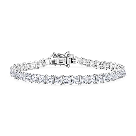 J Francis - Swarovski Zirconia Cluster Bracelet (Size - 7) in Rhodium Overlay Sterling Silver 24.51 Ct.
