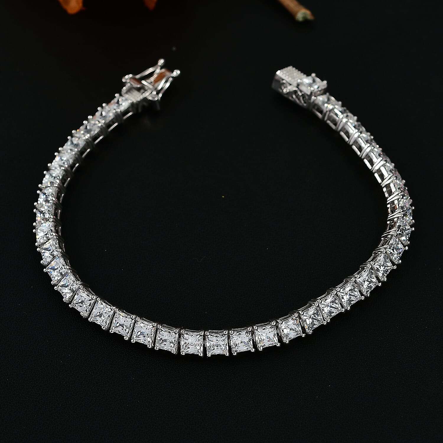 J Francis - Swarovski Zirconia Cluster Bracelet (Size - 7) in Rhodium Overlay Sterling Silver 24.51 Ct.