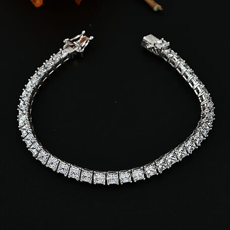 J Francis - Swarovski Zirconia Cluster Bracelet (Size - 7) in Rhodium Overlay Sterling Silver 24.51 Ct.