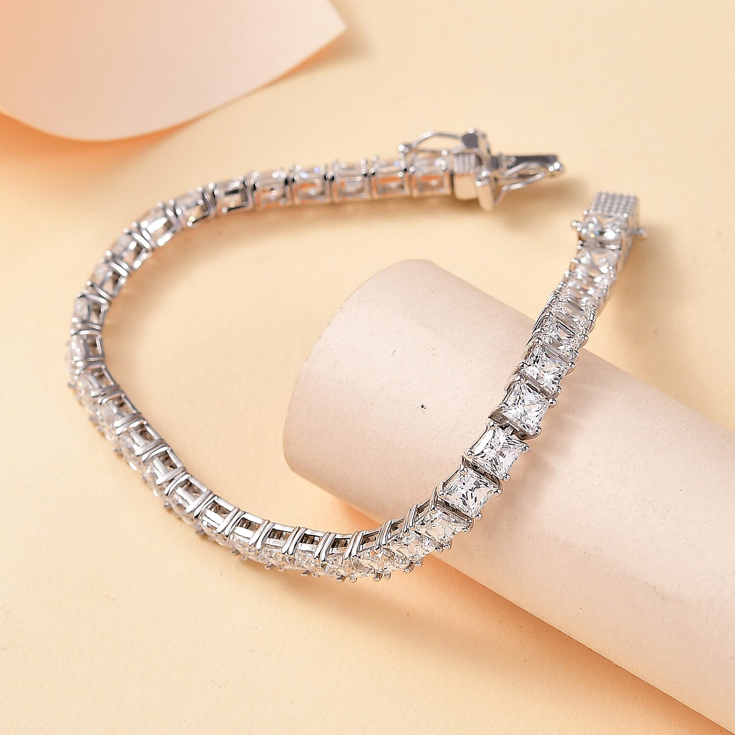 J Francis - Swarovski Zirconia Cluster Bracelet (Size - 7) in Rhodium Overlay Sterling Silver 24.51 Ct.