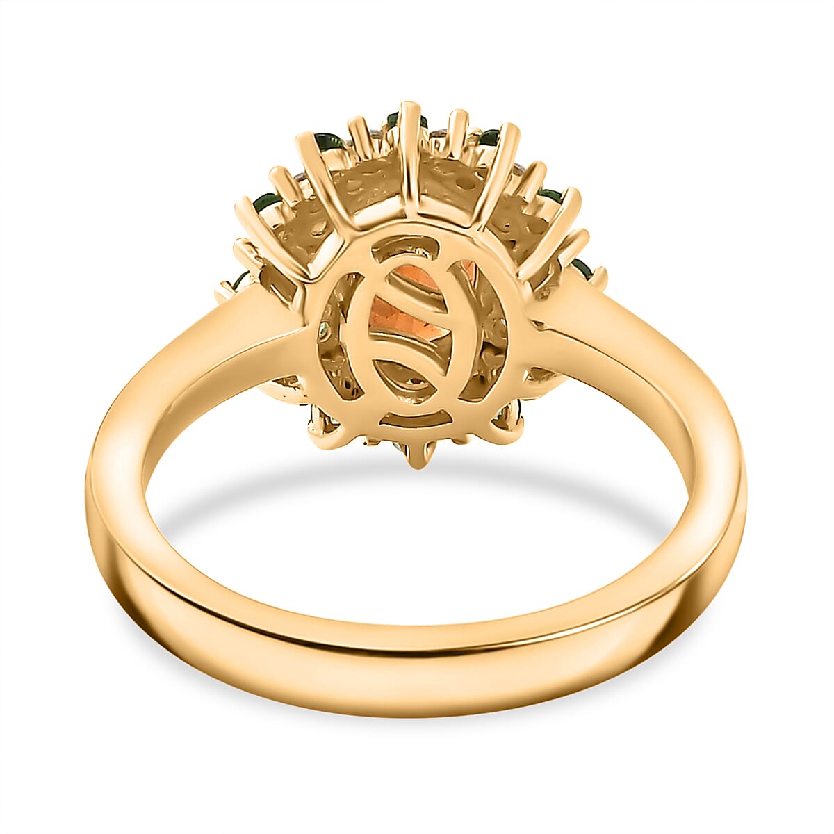 Spessartine Garnet ,Tsavorite Garnet, Moissanite Main Stone With Side Stone Ring in 18K Vermeil Yellow Gold Plated Ct 2.08.