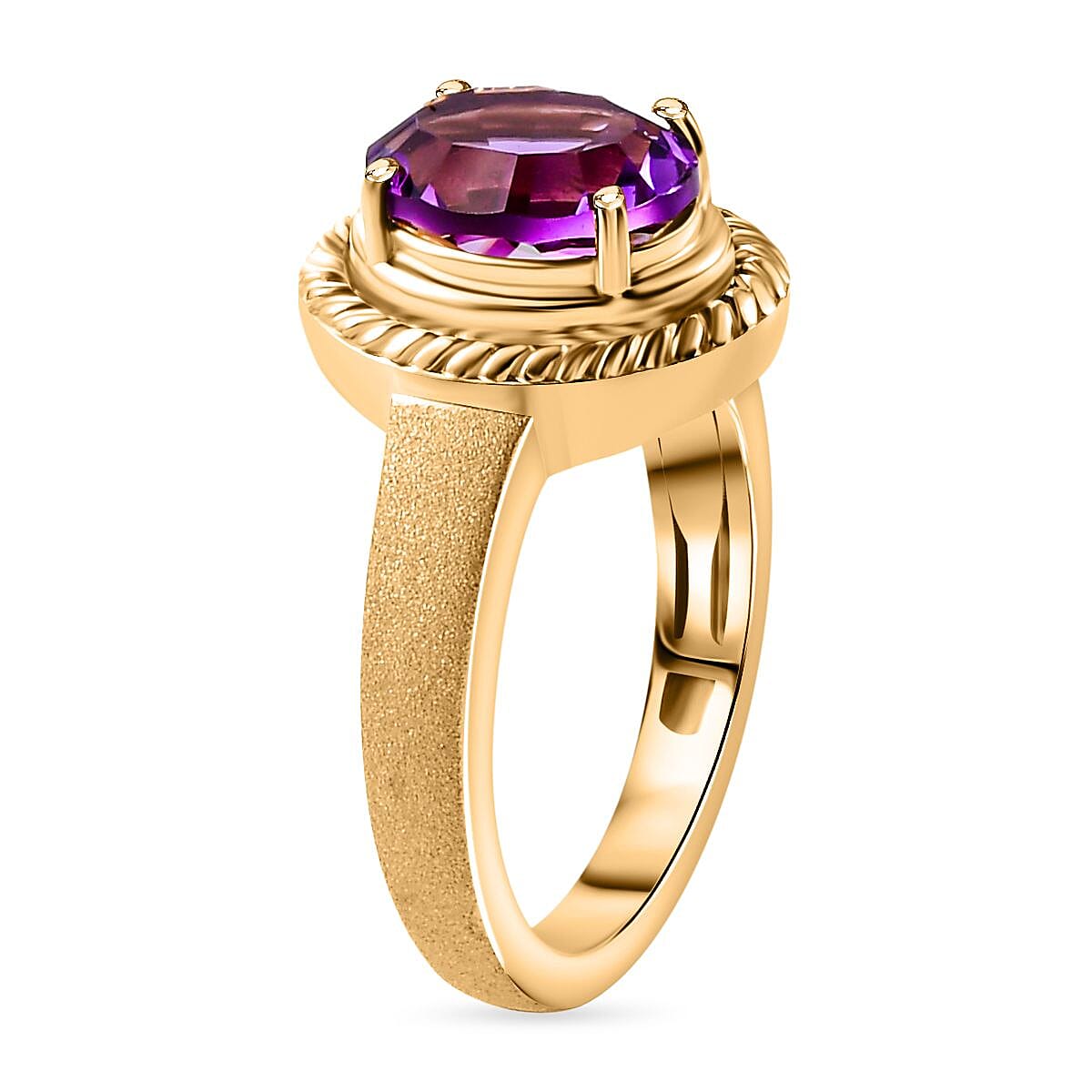 Concave Cut Zambian Amethyst Solitaire Ring in 18K YG Vermeil Sterling Silver. 1.887 Ct.
