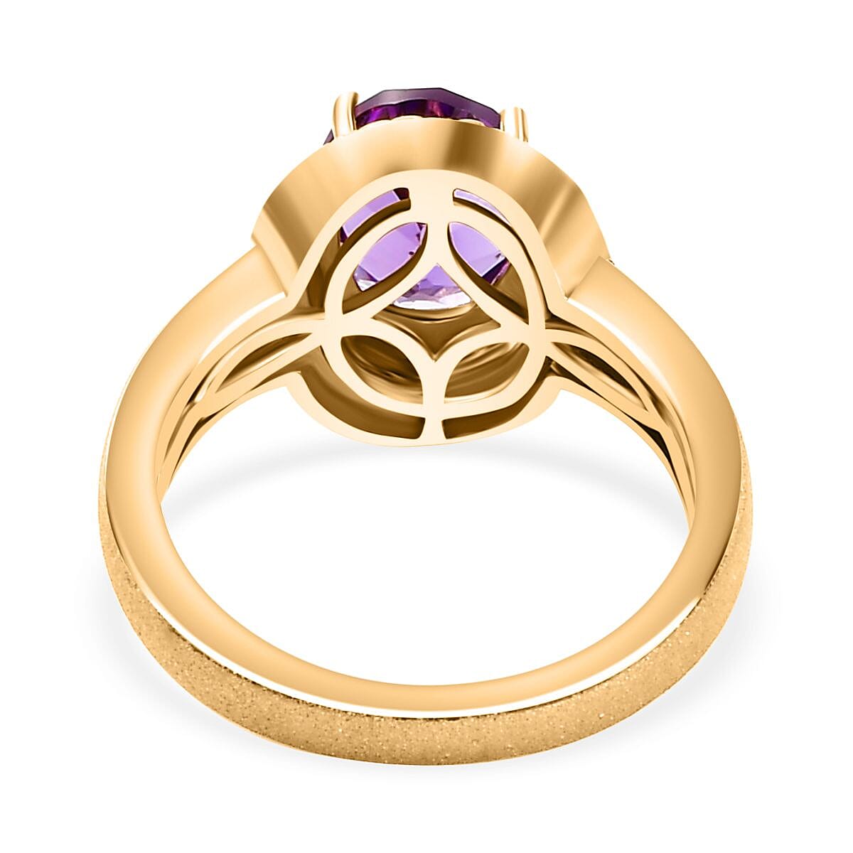Concave Cut Zambian Amethyst Solitaire Ring in 18K YG Vermeil Sterling Silver. 1.887 Ct.