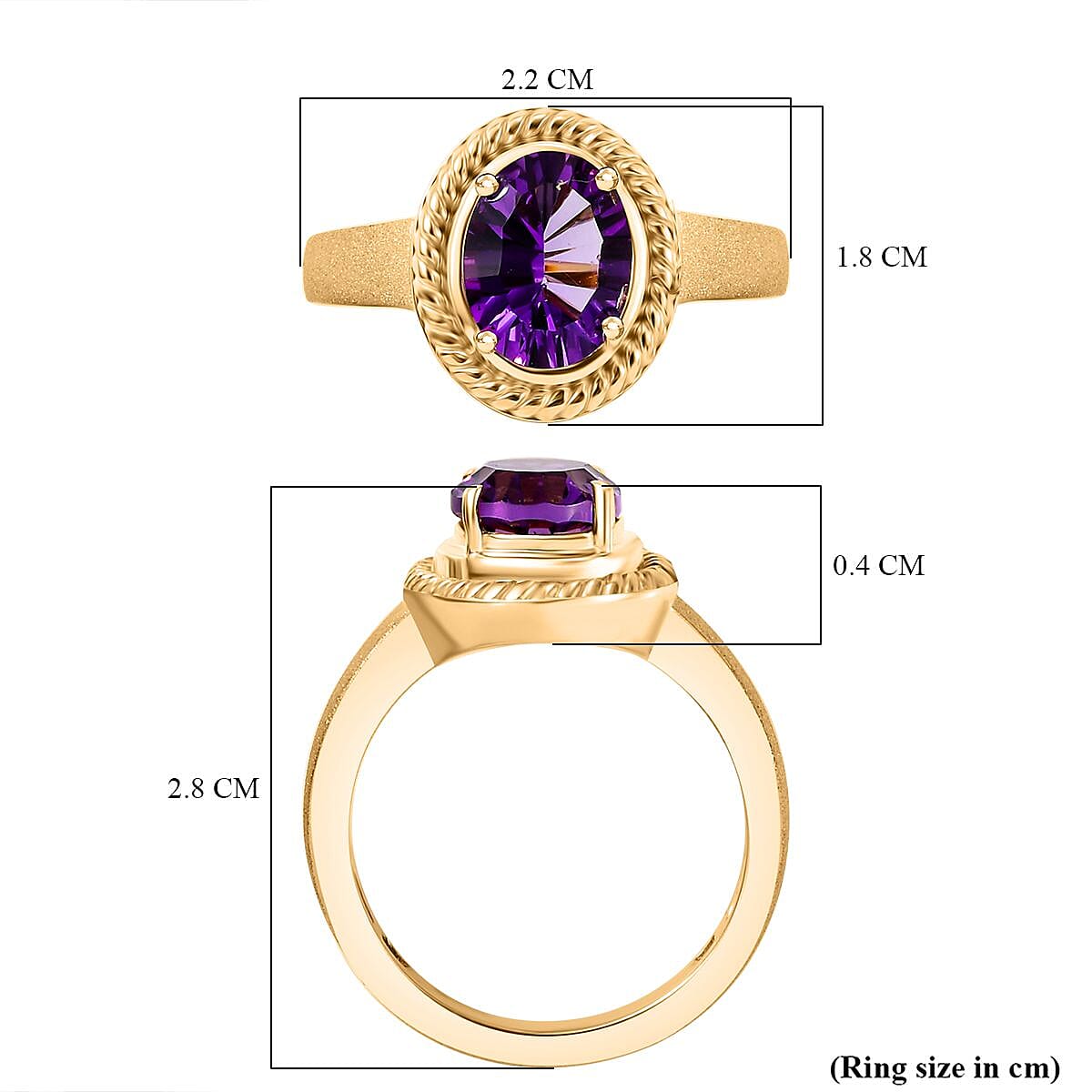 Concave Cut Zambian Amethyst Solitaire Ring in 18K YG Vermeil Sterling Silver. 1.887 Ct.
