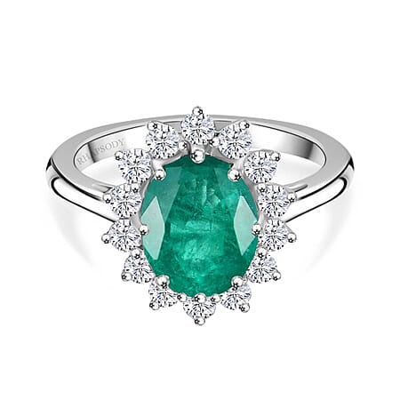 Rhapsody 950 Platinum AAAA Emerald & White Diamond VS-EF Halo Ring