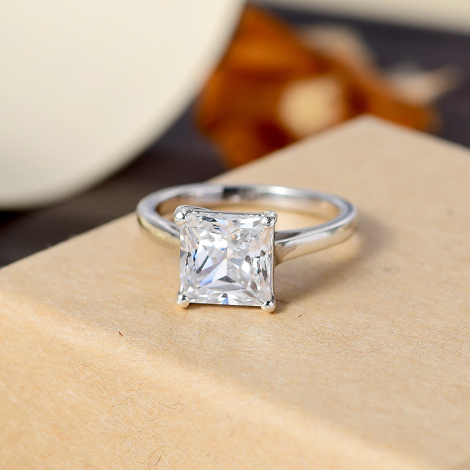 J Francis - Swarovski Zirconia Solitaire Ring in Rhodium Overlay Sterling Silver 4.81 Ct.