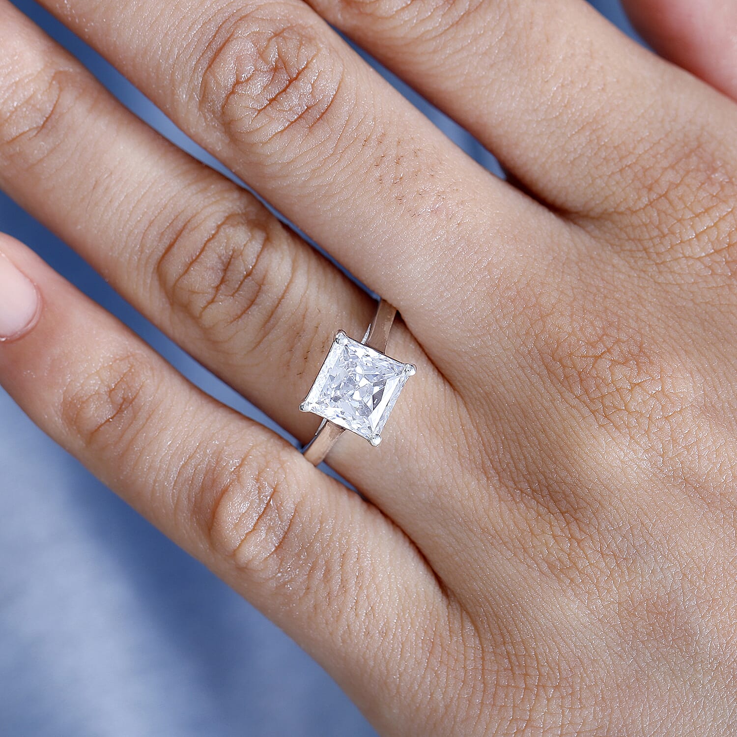 J Francis - Swarovski Zirconia Solitaire Ring in Rhodium Overlay Sterling Silver 4.81 Ct.