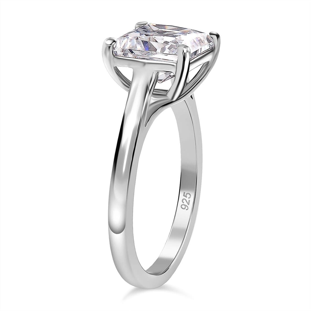 J Francis - Swarovski Zirconia Solitaire Ring in Rhodium Overlay Sterling Silver 4.81 Ct.