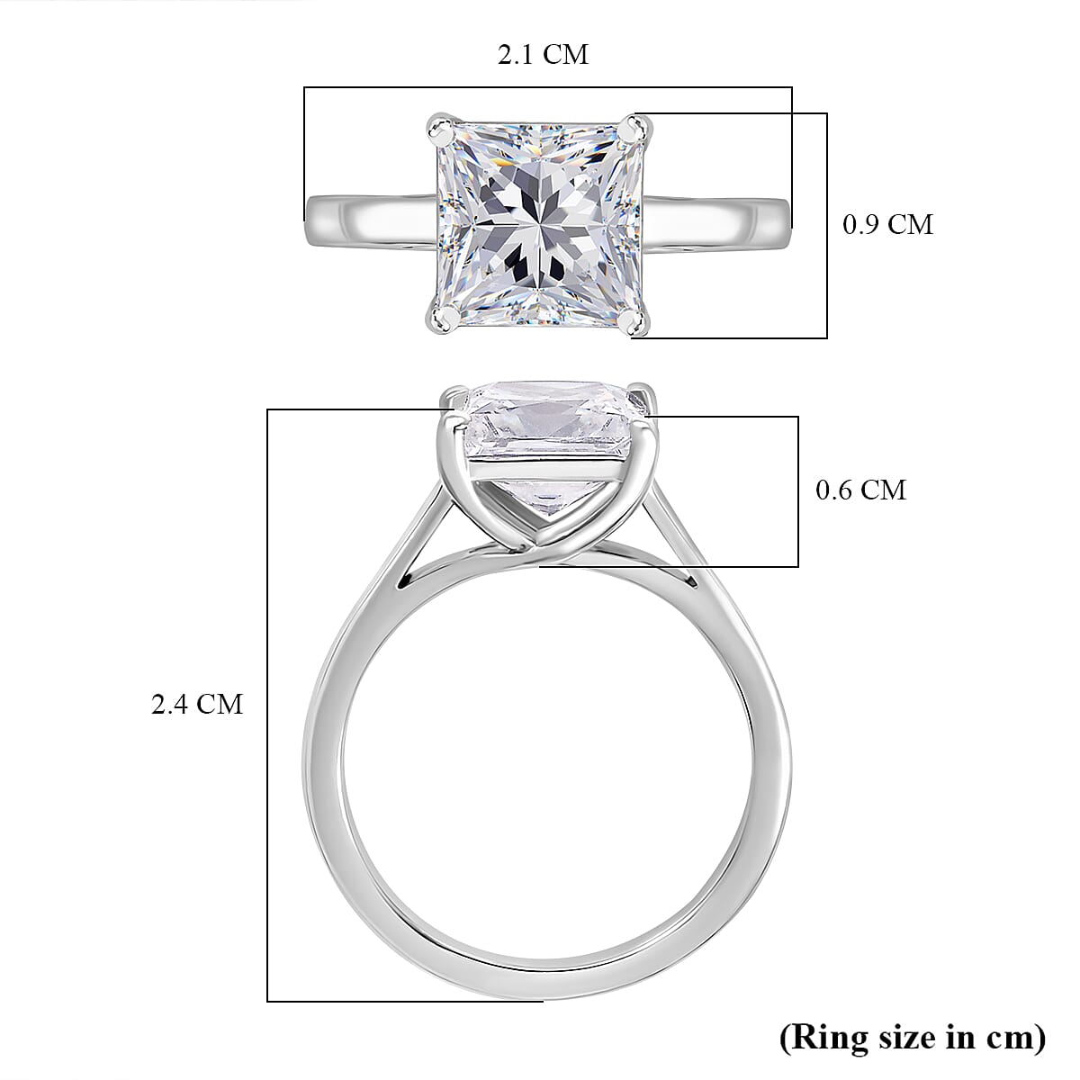 J Francis - Swarovski Zirconia Solitaire Ring in Rhodium Overlay Sterling Silver 4.81 Ct.