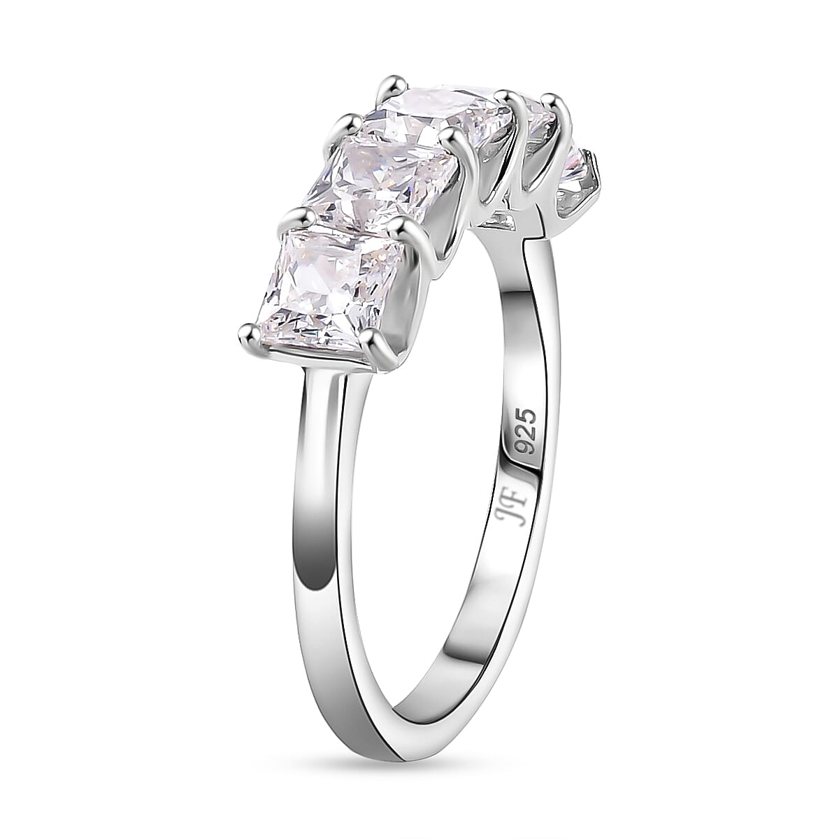 J Francis - Swarovski Zirconia 5 Stone Ring in Rhodium Overlay Sterling Silver 3.26 Ct.