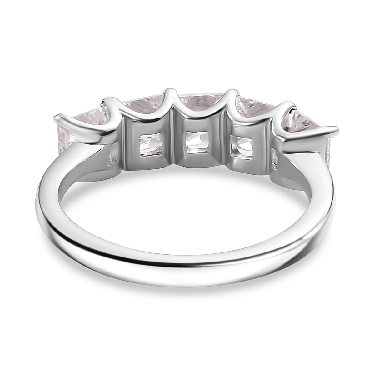 J Francis - Swarovski Zirconia 5 Stone Ring in Rhodium Overlay Sterling Silver 3.26 Ct.