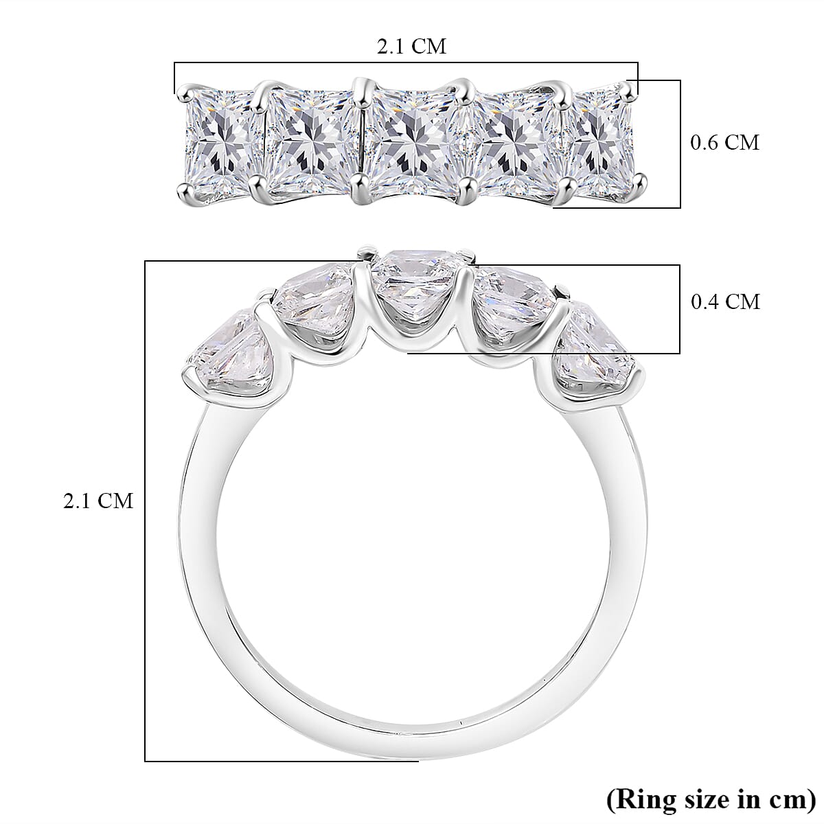 J Francis - Swarovski Zirconia 5 Stone Ring in Rhodium Overlay Sterling Silver 3.26 Ct.