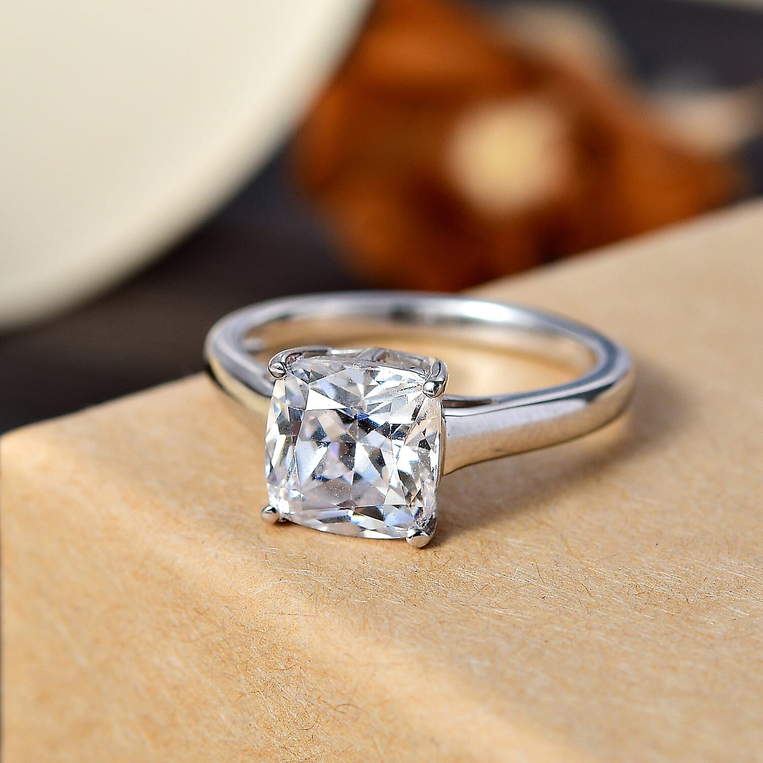 J Francis - Swarovski Zirconia Solitaire Ring in Rhodium Overlay Sterling Silver 4.63 Ct.