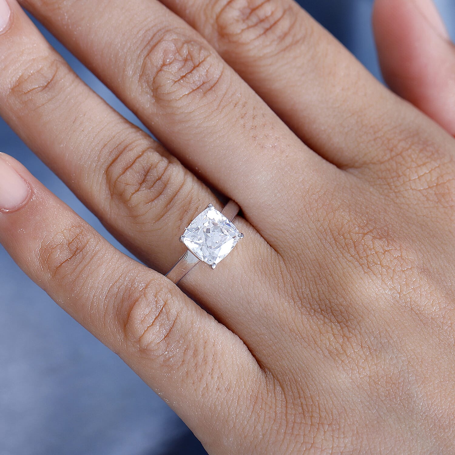 J Francis - Swarovski Zirconia Solitaire Ring in Rhodium Overlay Sterling Silver 4.63 Ct.