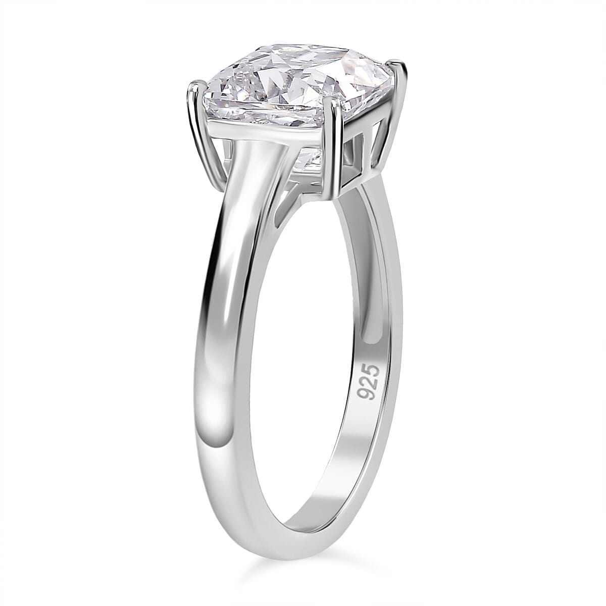 J Francis - Swarovski Zirconia Solitaire Ring in Rhodium Overlay Sterling Silver 4.63 Ct.
