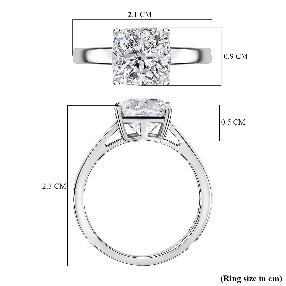 J Francis - Swarovski Zirconia Solitaire Ring in Rhodium Overlay Sterling Silver 4.63 Ct.