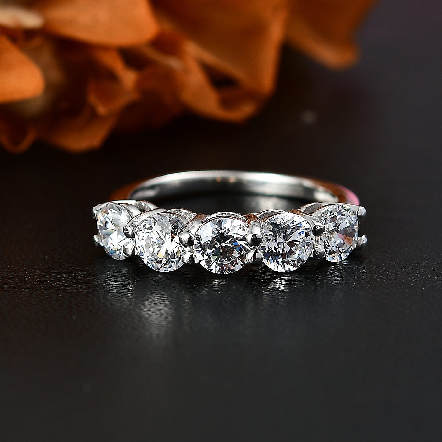 J Francis - Swarovski Zirconia Ring in Rhodium Overlay Sterling Silver 3.25 Ct.