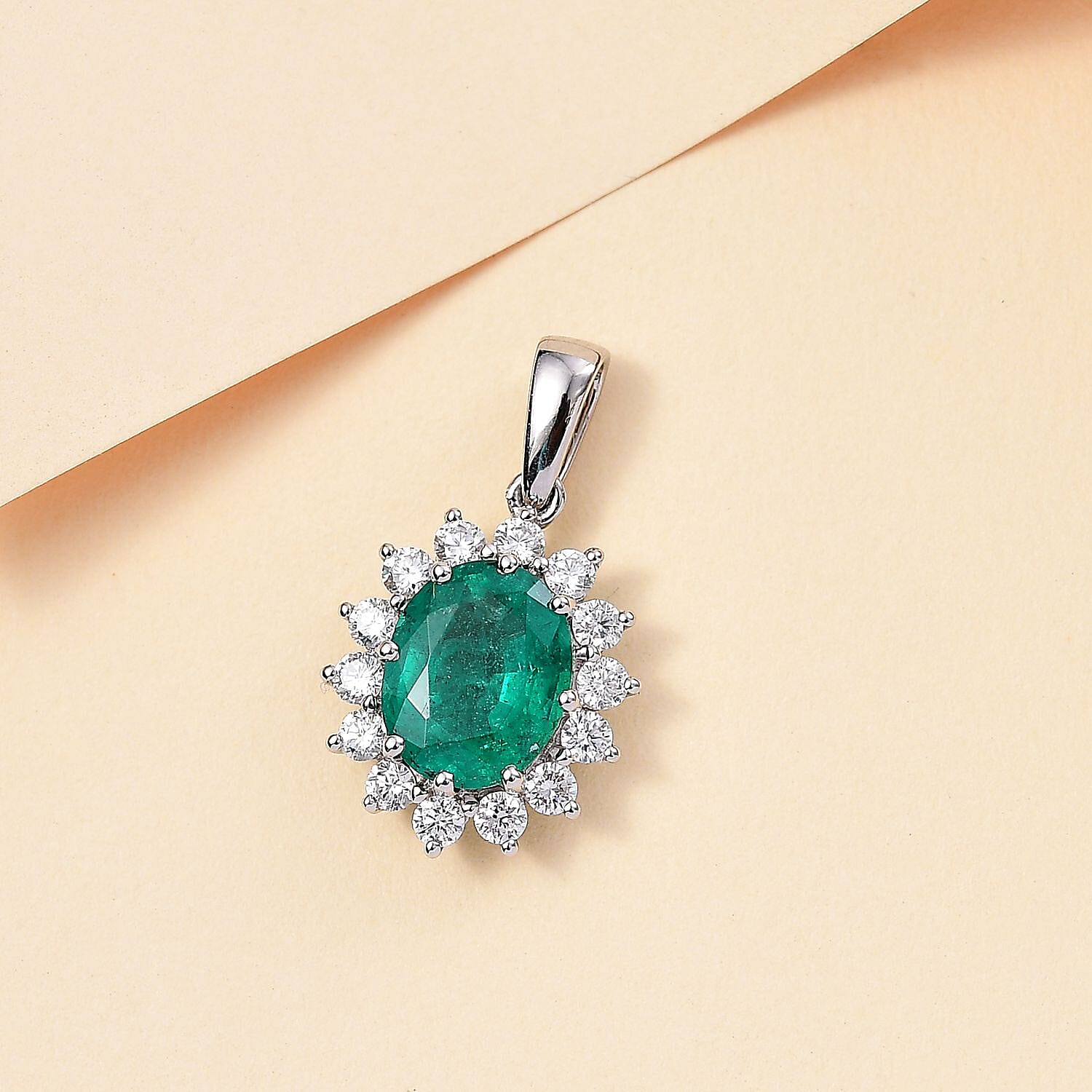 RHAPSODY 950 Platinum AAAA Gemfeilds Zambian Emerald & White Diamond VS-EF Pendant 3.26 Ct