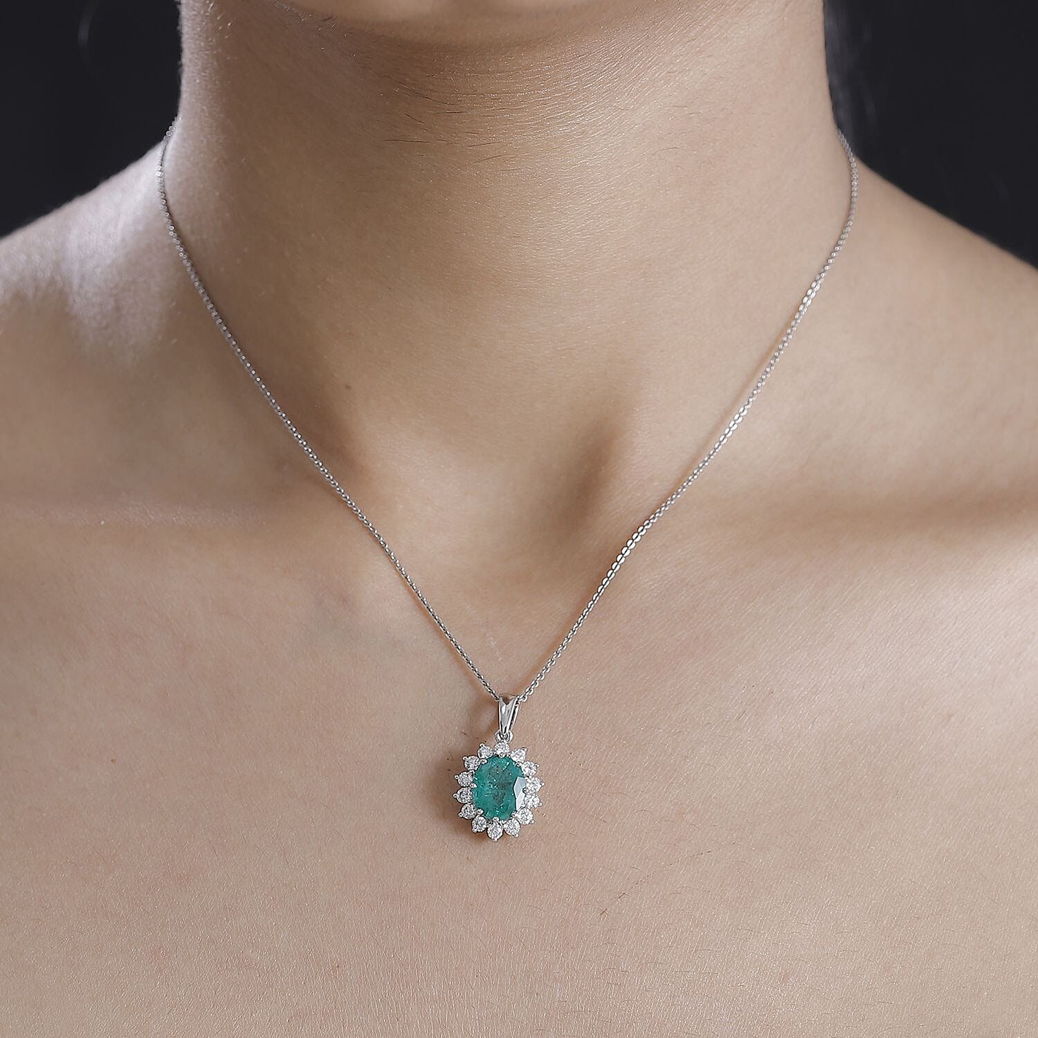 RHAPSODY 950 Platinum AAAA Gemfeilds Zambian Emerald & White Diamond VS-EF Pendant 3.26 Ct