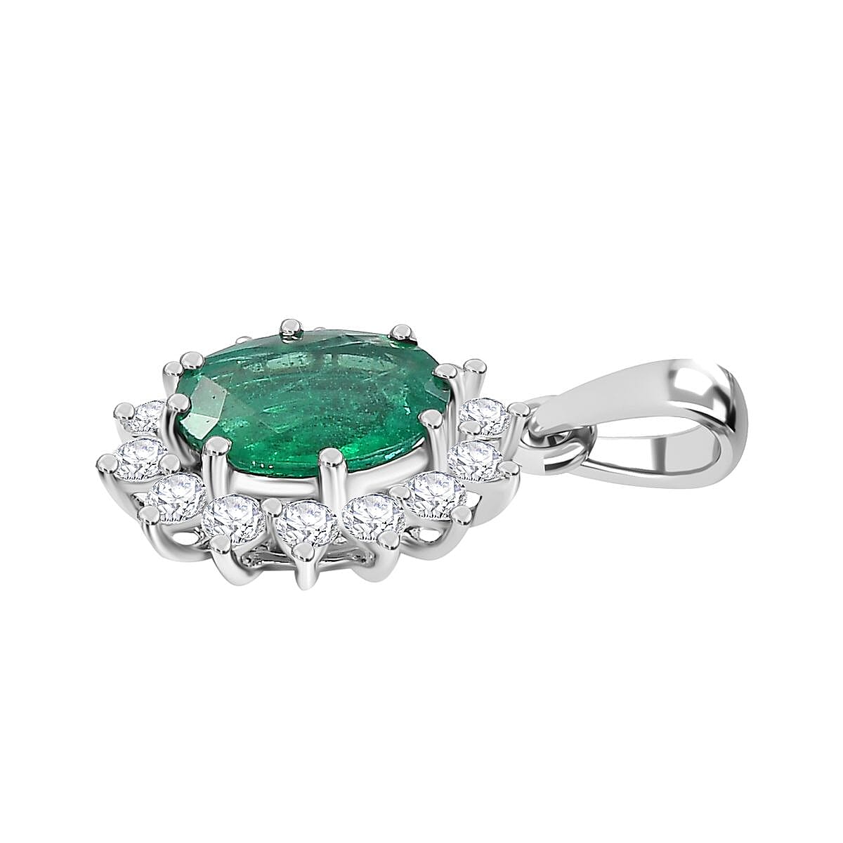 RHAPSODY 950 Platinum AAAA Gemfeilds Zambian Emerald & White Diamond VS-EF Pendant 3.26 Ct