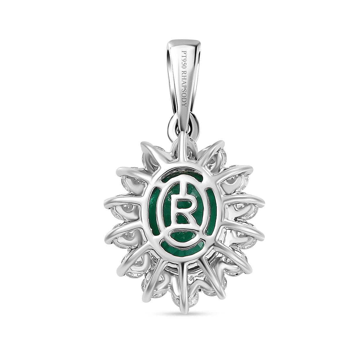 RHAPSODY 950 Platinum AAAA Gemfeilds Zambian Emerald & White Diamond VS-EF Pendant 3.26 Ct