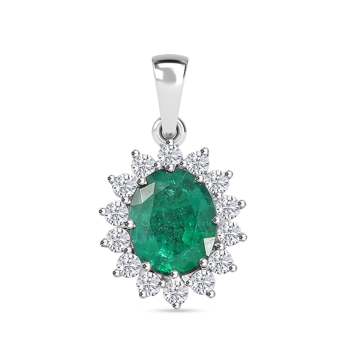 RHAPSODY 950 Platinum AAAA Gemfeilds Zambian Emerald & White Diamond VS-EF Pendant 3.26 Ct