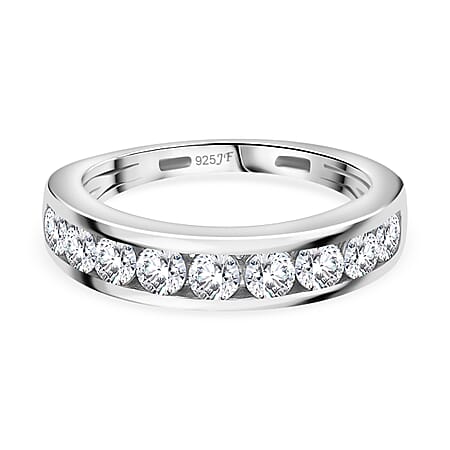 J Francis - SWAROVSKI ZIRCONIA Half-Eternity Wedding Band Ring in Rhodium Plated Sterling Silver 1.34 ct.