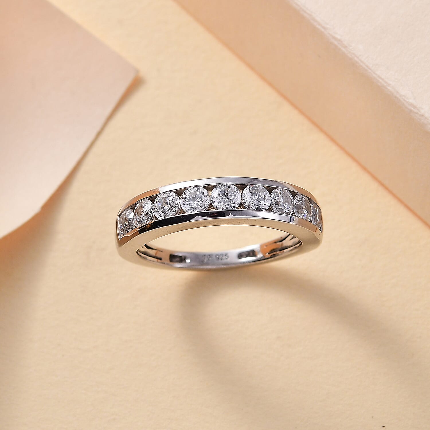 J Francis - Swarovski Zirconia Band Ring in Rhodium Overlay Sterling Silver 1.34 Ct.