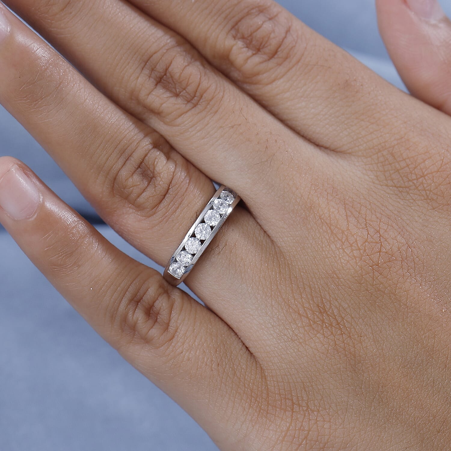 J Francis - Swarovski Zirconia Band Ring in Rhodium Overlay Sterling Silver 1.34 Ct.