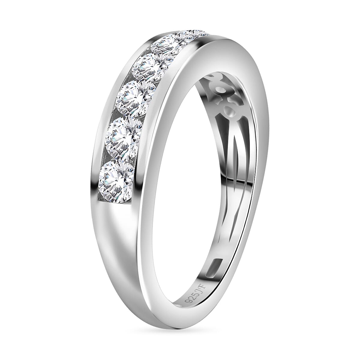 J Francis - Swarovski Zirconia Band Ring in Rhodium Overlay Sterling Silver 1.34 Ct.