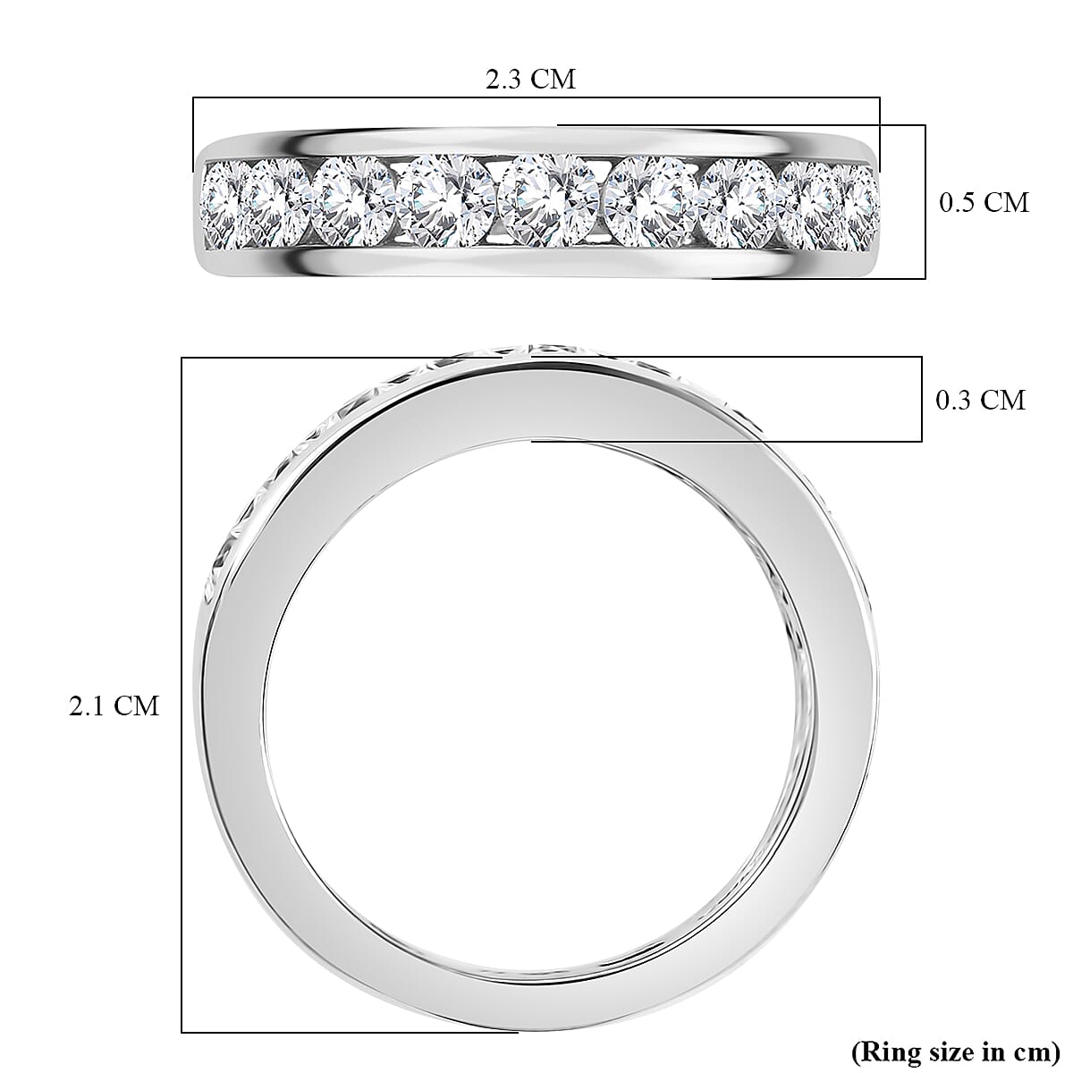J Francis - Swarovski Zirconia Band Ring in Rhodium Overlay Sterling Silver 1.34 Ct.