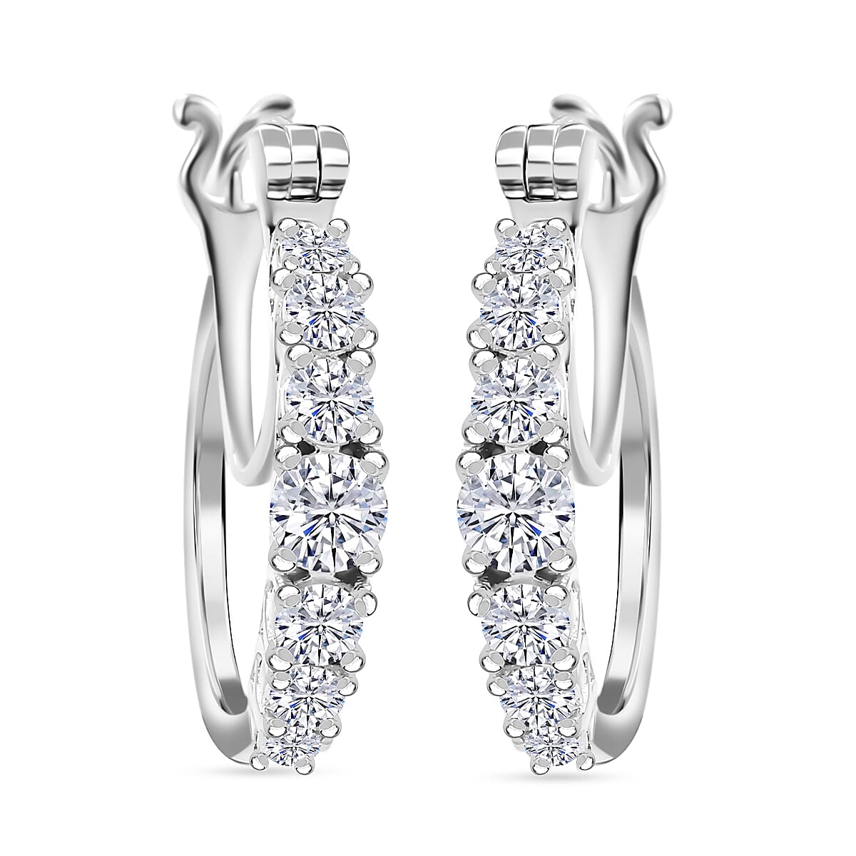 J Francis - Swarovski Zirconia J Hoop Half Hoop Earring in Rhodium Overlay Sterling Silver 2.86 Ct.